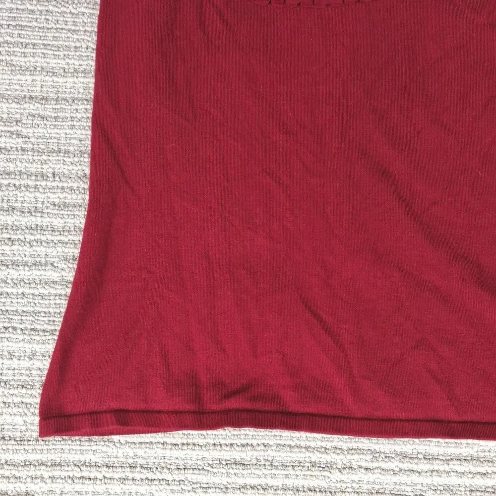 DRESSBARN COLLECTION RED SLEEVELESS ROSETTE RUFFLE SHELL TOP TANK BLOUSE L - Picture 5 of 9